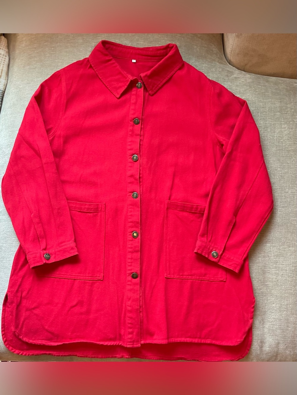 Minibee Bright Red Button-Up Oversized Shacket Women’s Large